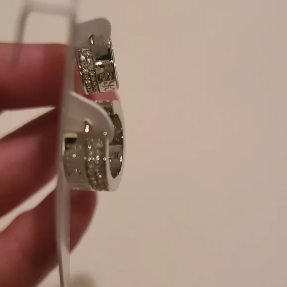 Michael Kors Shiny Silver Hug Hoop Earrings - Picture 2 of 11